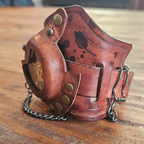 Bracelet steampunk avec montre mécanique – cuir fait main steampunk médiéval fait main | Atelier AnJo