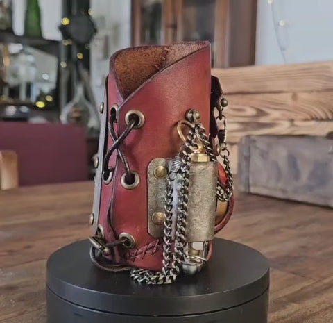 Brassard steampunk en cuir – Montre, boussole & briquet | Accessoire post-apocalyptique unique