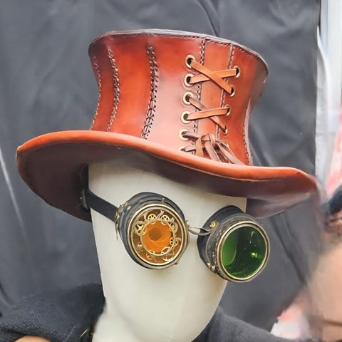 Chapeau haut-de-forme en cuir – Style steampunk corseté