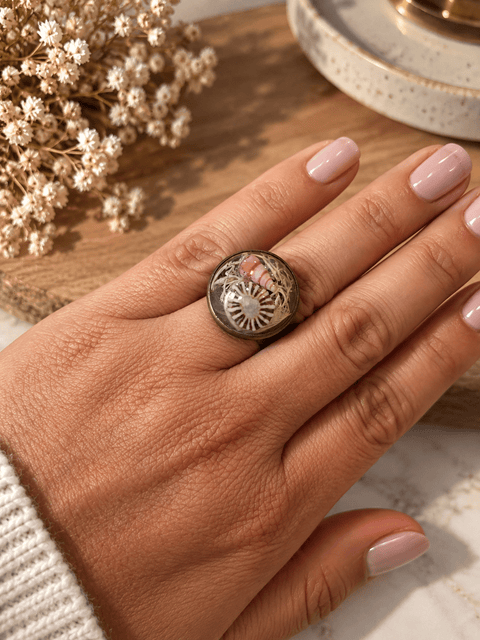 Bague « Écume » – Coquillages – Réglable du 56 au 58 steampunk médiéval fait main | Atelier AnJo