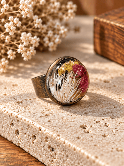 Bague « Herbier d’été » – Réglable du 56 au 58 steampunk médiéval fait main | Atelier AnJo
