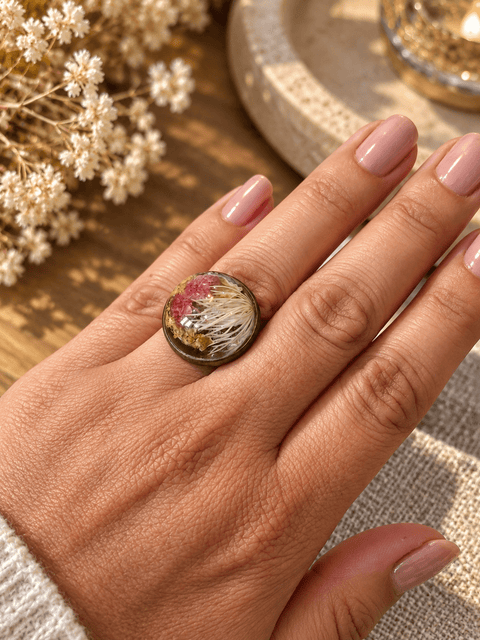 Bague « Herbier d’été » – Réglable du 56 au 58 steampunk médiéval fait main | Atelier AnJo