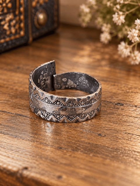 Bague large à motifs géométriques – Taille 63 steampunk médiéval fait main | Atelier AnJo