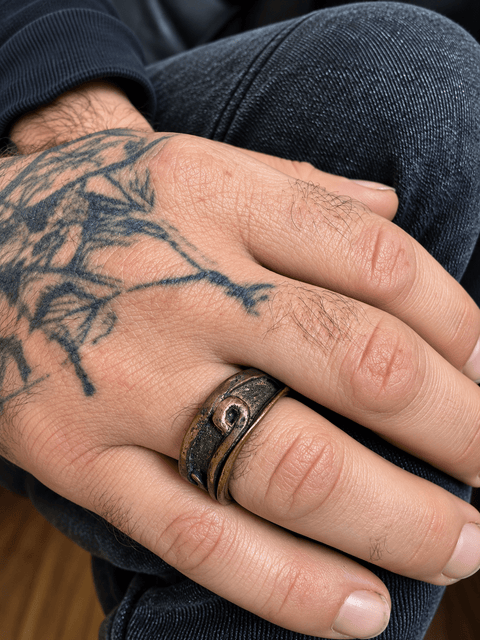 Bague large en cuivre patiné à volutes – Taille 61,5 steampunk médiéval fait main | Atelier AnJo