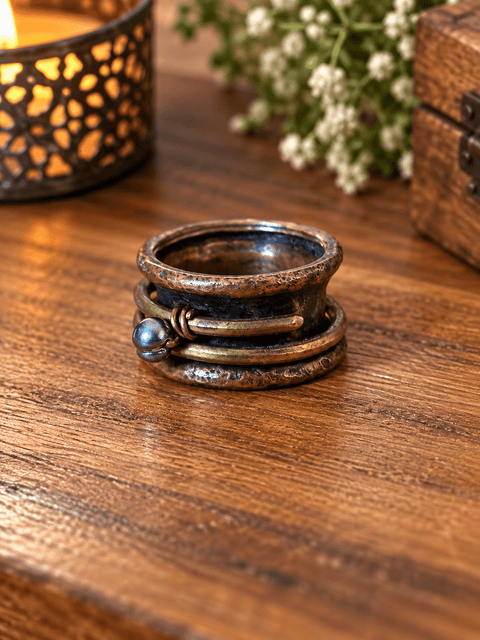 Bague « Lueur de Nuit » – Taille 61,5 steampunk médiéval fait main | Atelier AnJo