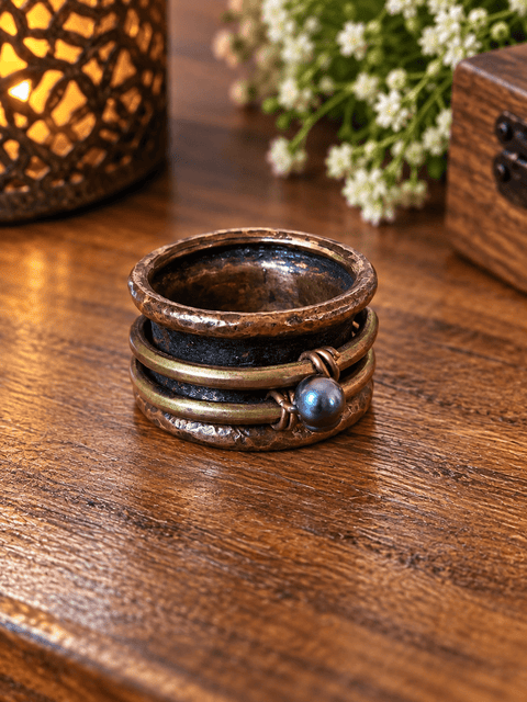 Bague « Lueur de Nuit » – Taille 61,5 steampunk médiéval fait main | Atelier AnJo