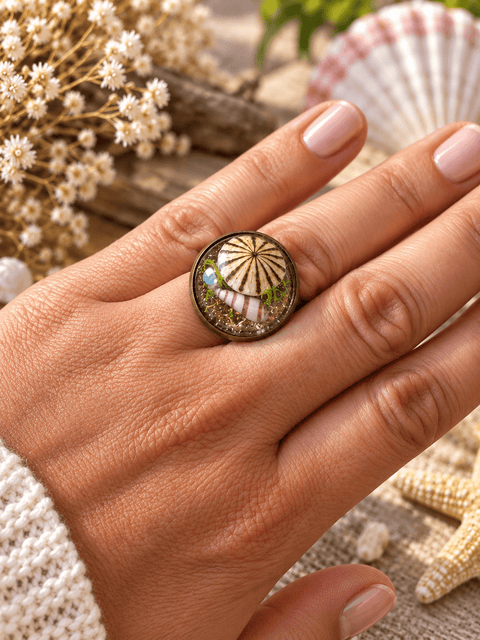 Bague « Rivage » – Coquillages – Réglable du 56 au 58 steampunk médiéval fait main | Atelier AnJo