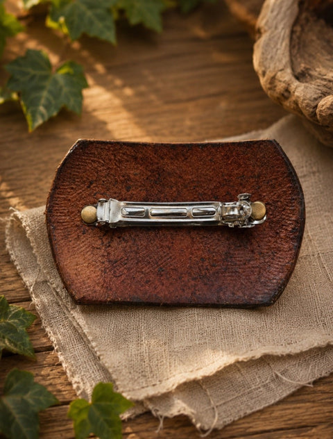 Barrette à Cheveux Arbre de Vie en Cuir – Artisanale steampunk médiéval fait main | Atelier AnJo