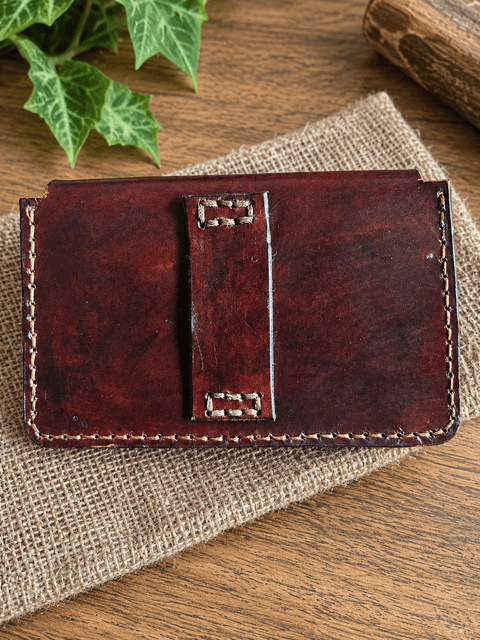 Blague à tabac en cuir brun rouge patiné steampunk médiéval fait main | Atelier AnJo