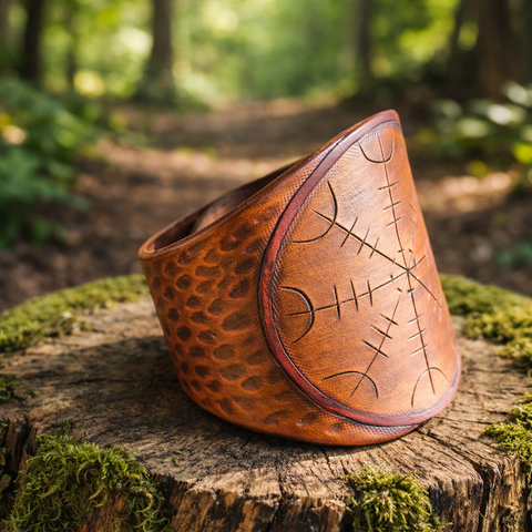Bracelet Ægishjálmur – Casque de Crainte steampunk médiéval fait main | Atelier AnJo