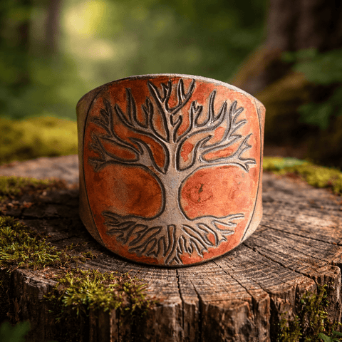 Bracelet arbre de vie en cuir repoussé – Artisanat ésotérique steampunk médiéval fait main | Atelier AnJo