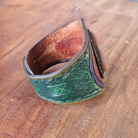 Bracelet celtique cuir et amazonite steampunk médiéval fait main | Atelier AnJo