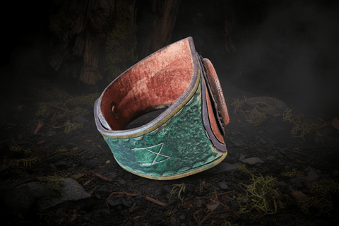 Bracelet celtique cuir et amazonite steampunk médiéval fait main | Atelier AnJo