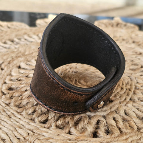 Bracelet cuir et labradorite steampunk médiéval fait main | Atelier AnJo