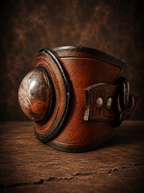Bracelet en cuir avec cabochons en résine et fleurs séchées – pièce artisanale steampunk médiéval fait main | Atelier AnJo