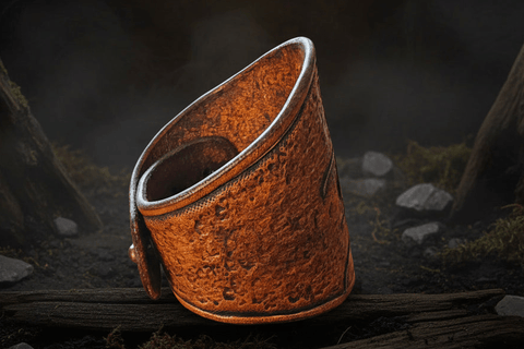 Bracelet en cuir repoussé – Esprit de Freyja | Mythologie nordique & féminin sacré steampunk médiéval fait main | Atelier AnJo