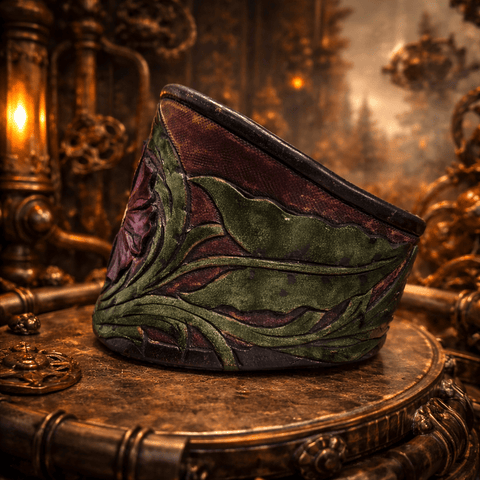 Bracelet en cuir repoussé floral – 18 à 22 cm – Atelier AnJo modèle uniques. steampunk médiéval fait main | Atelier AnJo