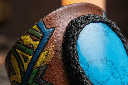 Bracelet en cuir style indien avec turquoise naturelle – Fait main steampunk médiéval fait main | Atelier AnJo