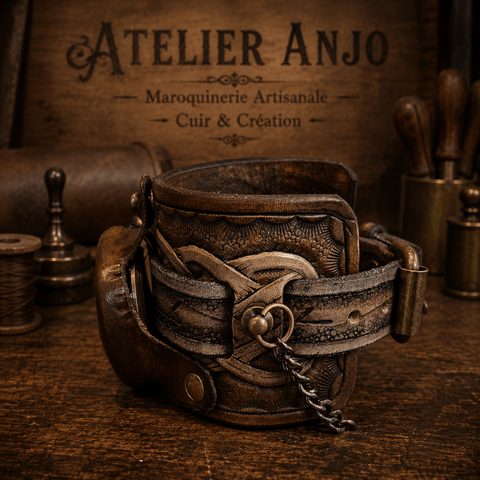 Bracelet montre à gousset en cuir – style steampunk artisanal steampunk médiéval fait main | Atelier AnJo