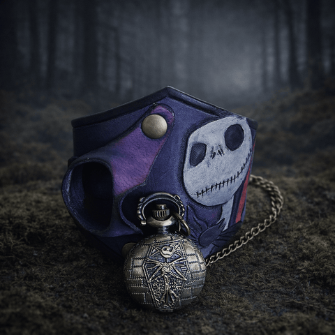 Bracelet - montre en cuir – Jack & Sally | Univers dark romantique & Halloween steampunk médiéval fait main | Atelier AnJo