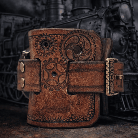 Bracelet - montre en cuir – style steampunk fait main steampunk médiéval fait main | Atelier AnJo