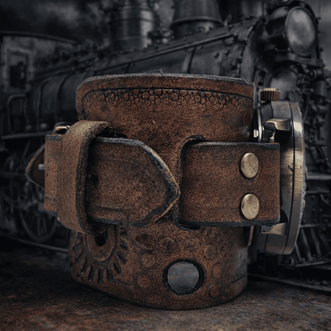 Bracelet - montre en cuir – style steampunk fait main steampunk médiéval fait main | Atelier AnJo