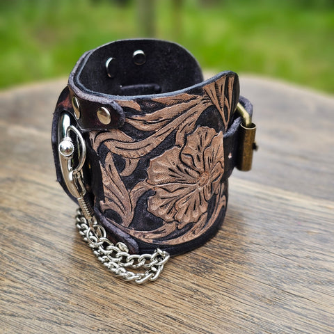 Bracelet montre steampunk à fleur en cuir steampunk médiéval fait main | Atelier AnJo
