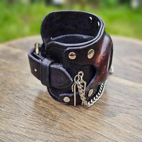 Bracelet montre steampunk à fleur en cuir steampunk médiéval fait main | Atelier AnJo