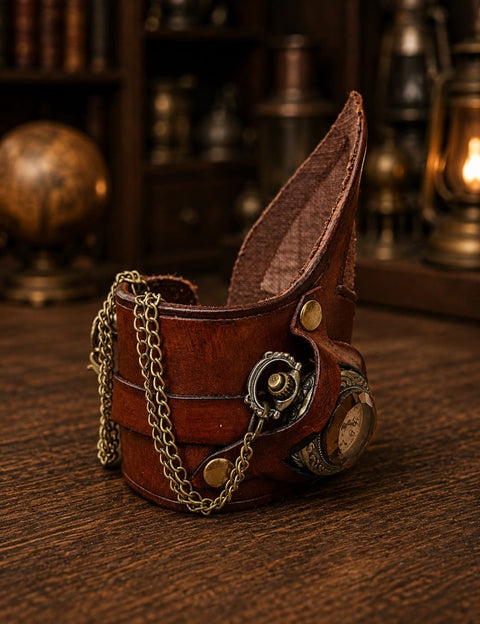 Bracelet montre steampunk en cuir – Création artisanale Atelier AnJo steampunk médiéval fait main | Atelier AnJo