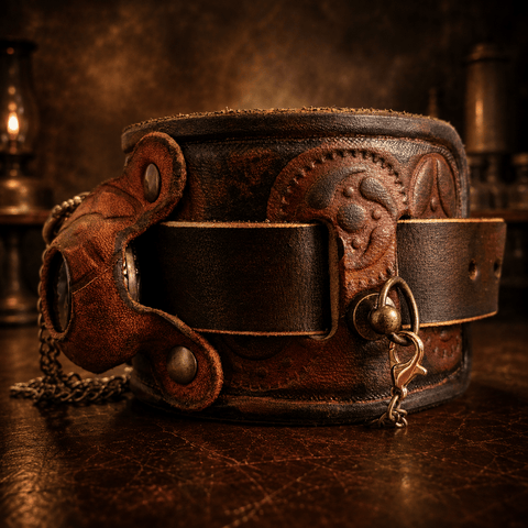 Bracelet montre steampunk en cuir – manchette artisanale steampunk médiéval fait main | Atelier AnJo