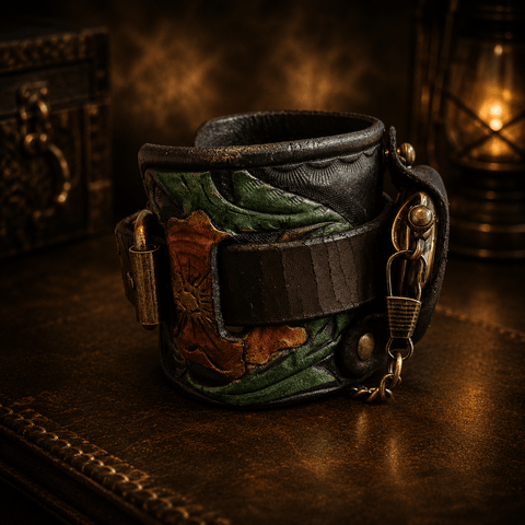 Bracelet montre steampunk en cuir – montre à gousset intégrée steampunk médiéval fait main | Atelier AnJo