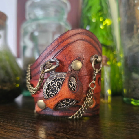 Bracelet steampunk en cuir – Montre à gousset quartz – Taille 16 à 19 cm steampunk médiéval fait main | Atelier AnJo