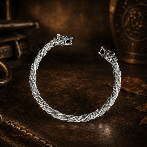 Bracelet torque loup en acier – style nordique et viking steampunk médiéval fait main | Atelier AnJo