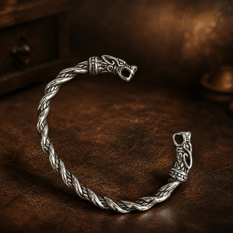 Bracelet torque viking en acier inoxydable – style médiéval artisanal steampunk médiéval fait main | Atelier AnJo