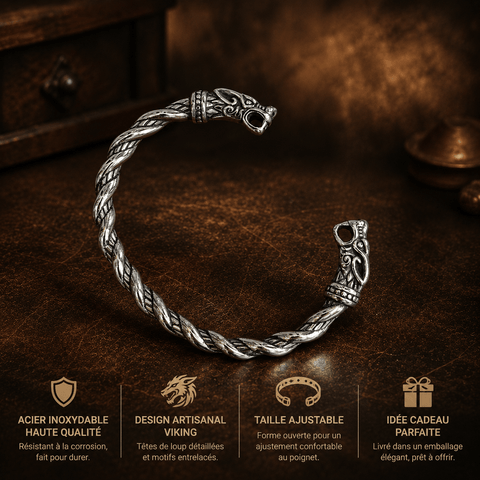 Bracelet torque viking en acier inoxydable – style médiéval artisanal steampunk médiéval fait main | Atelier AnJo