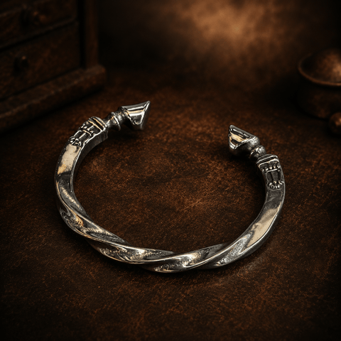 Bracelet torque viking torsadé – acier inoxydable nordique steampunk médiéval fait main | Atelier AnJo