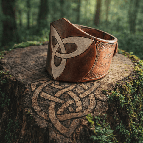 Bracelet Triskel Celtique en Cuir Repoussé – Fait Main steampunk médiéval fait main | Atelier AnJo