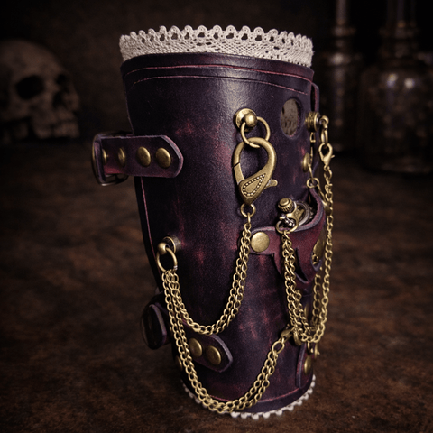 Brassard steampunk en cuir avec montre à pile et serrure – Taille ajustable steampunk médiéval fait main | Atelier AnJo