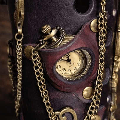Brassard steampunk en cuir avec montre à pile et serrure – Taille ajustable steampunk médiéval fait main | Atelier AnJo