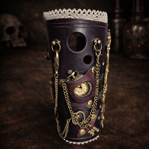 Brassard steampunk en cuir avec montre à pile et serrure – Taille ajustable steampunk médiéval fait main | Atelier AnJo