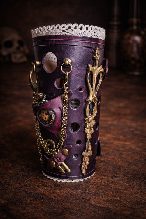 Brassard steampunk en cuir avec montre à pile et serrure – Taille ajustable steampunk médiéval fait main | Atelier AnJo