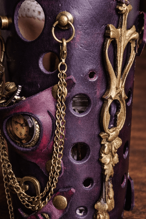 Brassard steampunk en cuir avec montre à pile et serrure – Taille ajustable steampunk médiéval fait main | Atelier AnJo