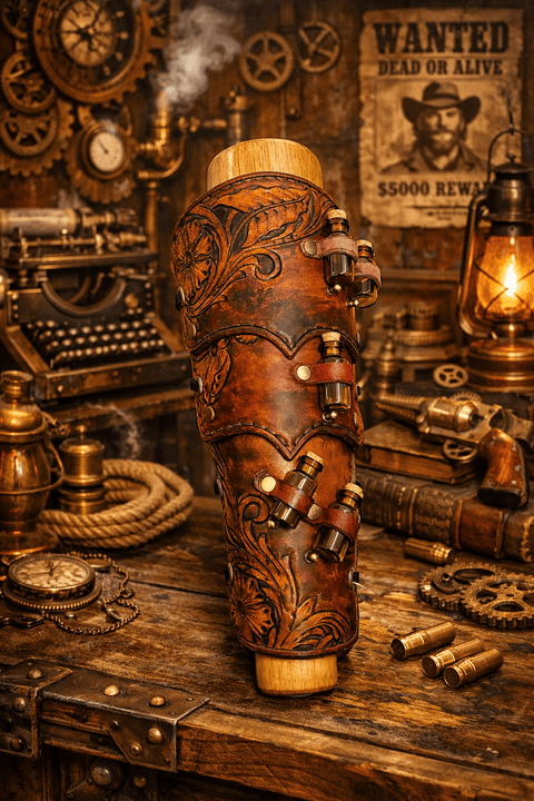 Brassard steampunk en cuir végétal repoussé – Pièce unique – Atelier AnJo steampunk médiéval fait main | Atelier AnJo