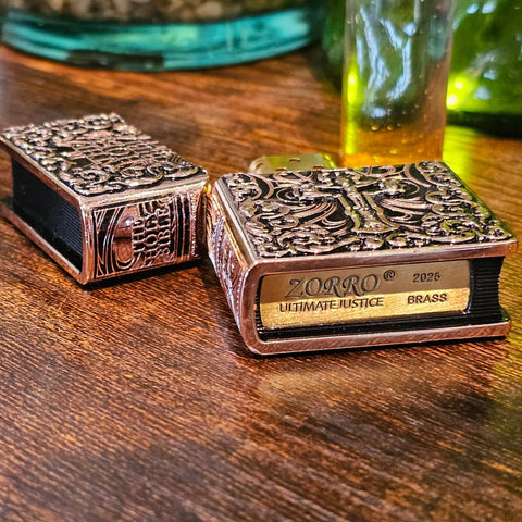Briquet essence Bible cuivre rose – Zorro steampunk médiéval fait main | Atelier AnJo