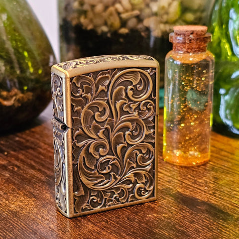Briquet essence floral laiton vieilli – Zorro steampunk médiéval fait main | Atelier AnJo