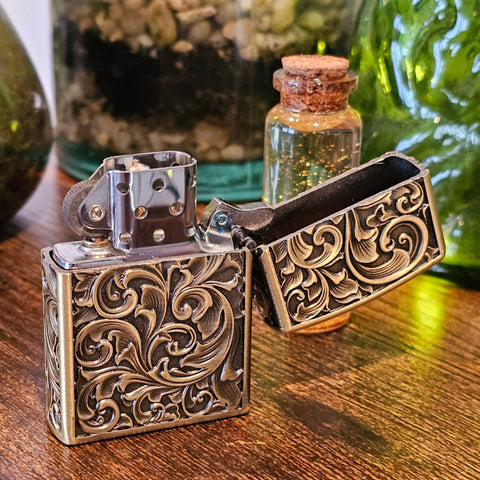 Briquet essence floral laiton vieilli – Zorro steampunk médiéval fait main | Atelier AnJo