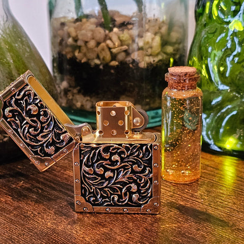Briquet essence floral laiton – Zorro steampunk médiéval fait main | Atelier AnJo