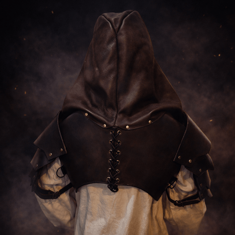 Capuchon & Épaulières en cuir – Taille réglable S à L " Capuchon Assasin " steampunk médiéval fait main | Atelier AnJo
