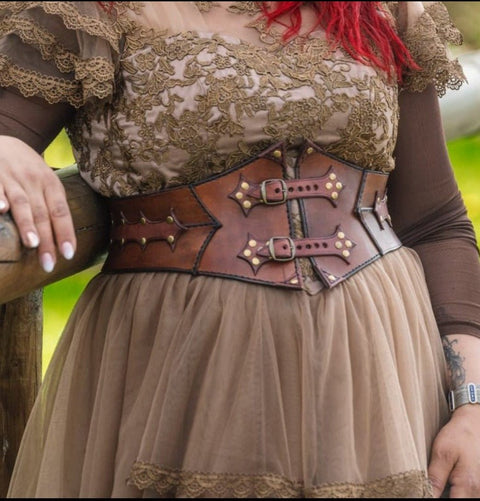 Ceinture corset en cuir celtique – Style viking et médiéval steampunk fantastique steampunk médiéval fait main | Atelier AnJo