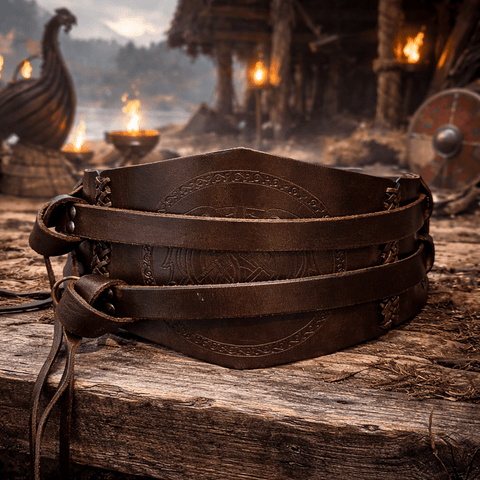 Ceinture double viking en cuir repoussé – Loups Fenrir – Taille réglable steampunk médiéval fait main | Atelier AnJo